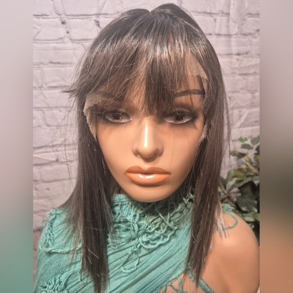 Chelsey Smith Crowns Leo Dark Gray Brown Lace Mono Part Bangs Straight Wig